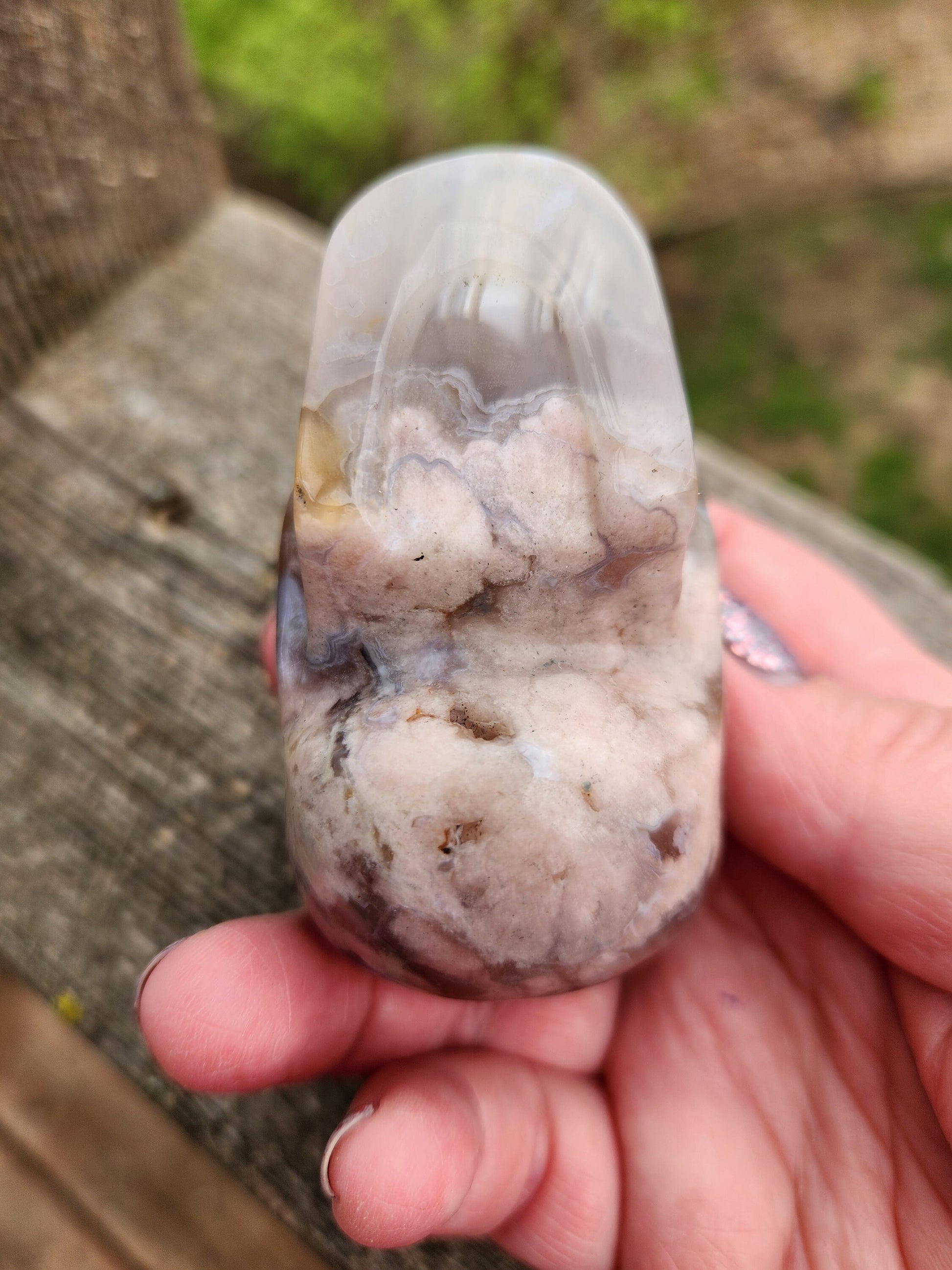 Crazy Cool Scary Flower Agate Crystal Skull with flower plumes, Baraka, Long face skull