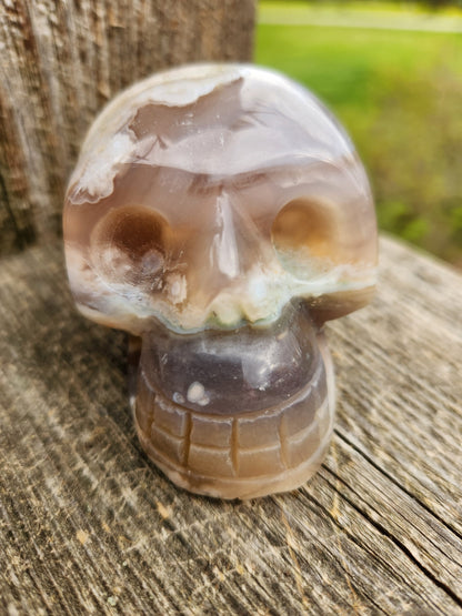 Flower Agate Crystal Skull with Flower Plumes