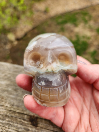 Flower Agate Crystal Skull with Flower Plumes