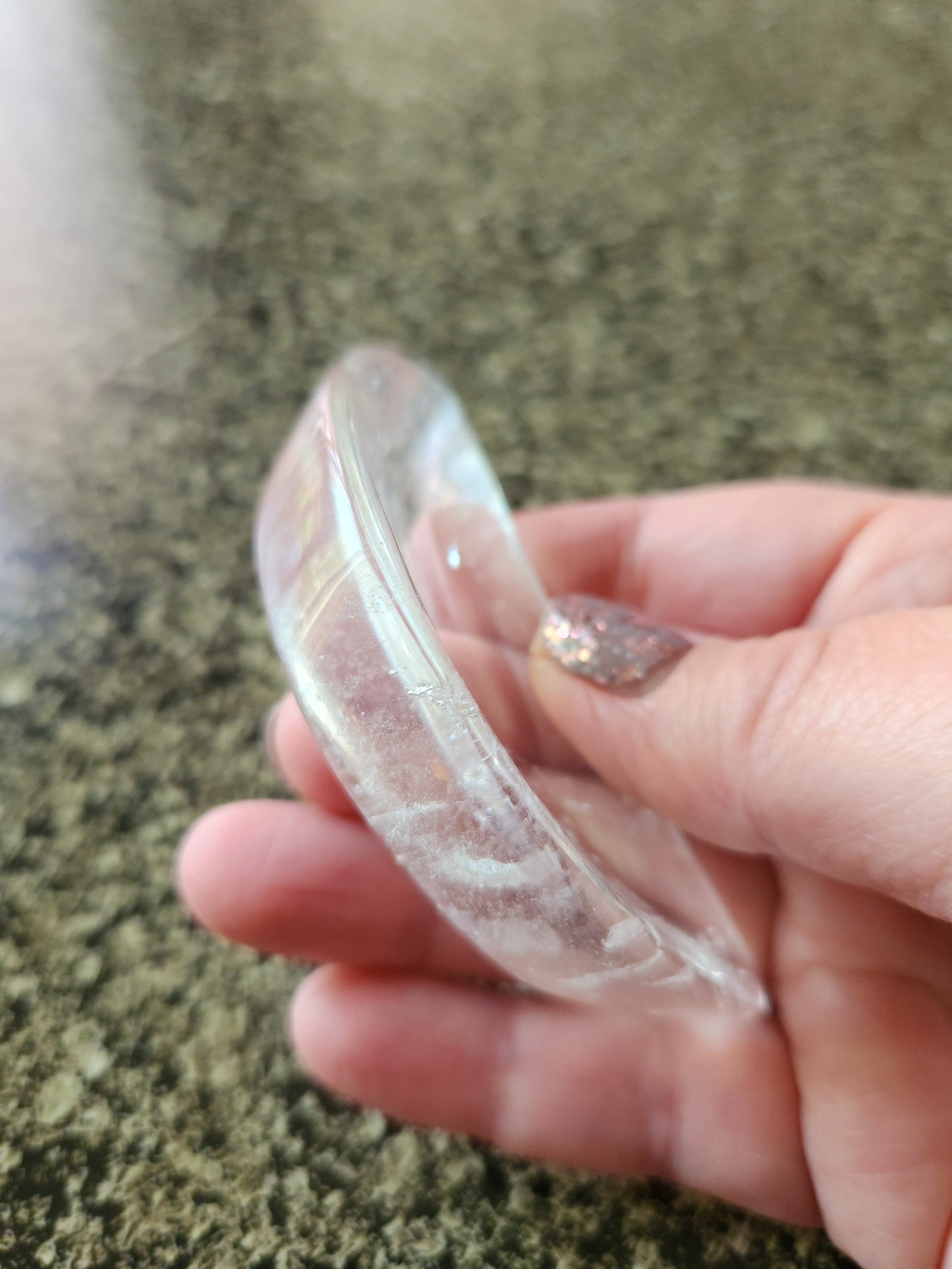 Gorgeous Clear Quartz Crystal Half Moon Shallow Bowl Tray