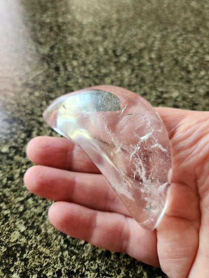 Clear Quartz Crystal Half Moon Bowl: Decorative Tray, Small
