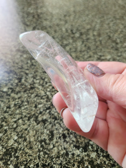 Clear Quartz Crystal Half Moon Bowl: Decorative Tray, Small