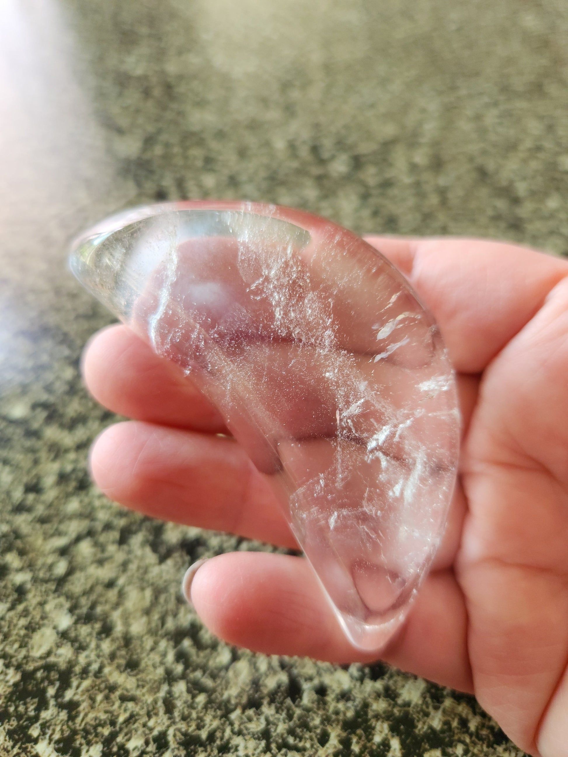 Gorgeous Clear Quartz Crystal Half Moon Shallow Bowl Tray