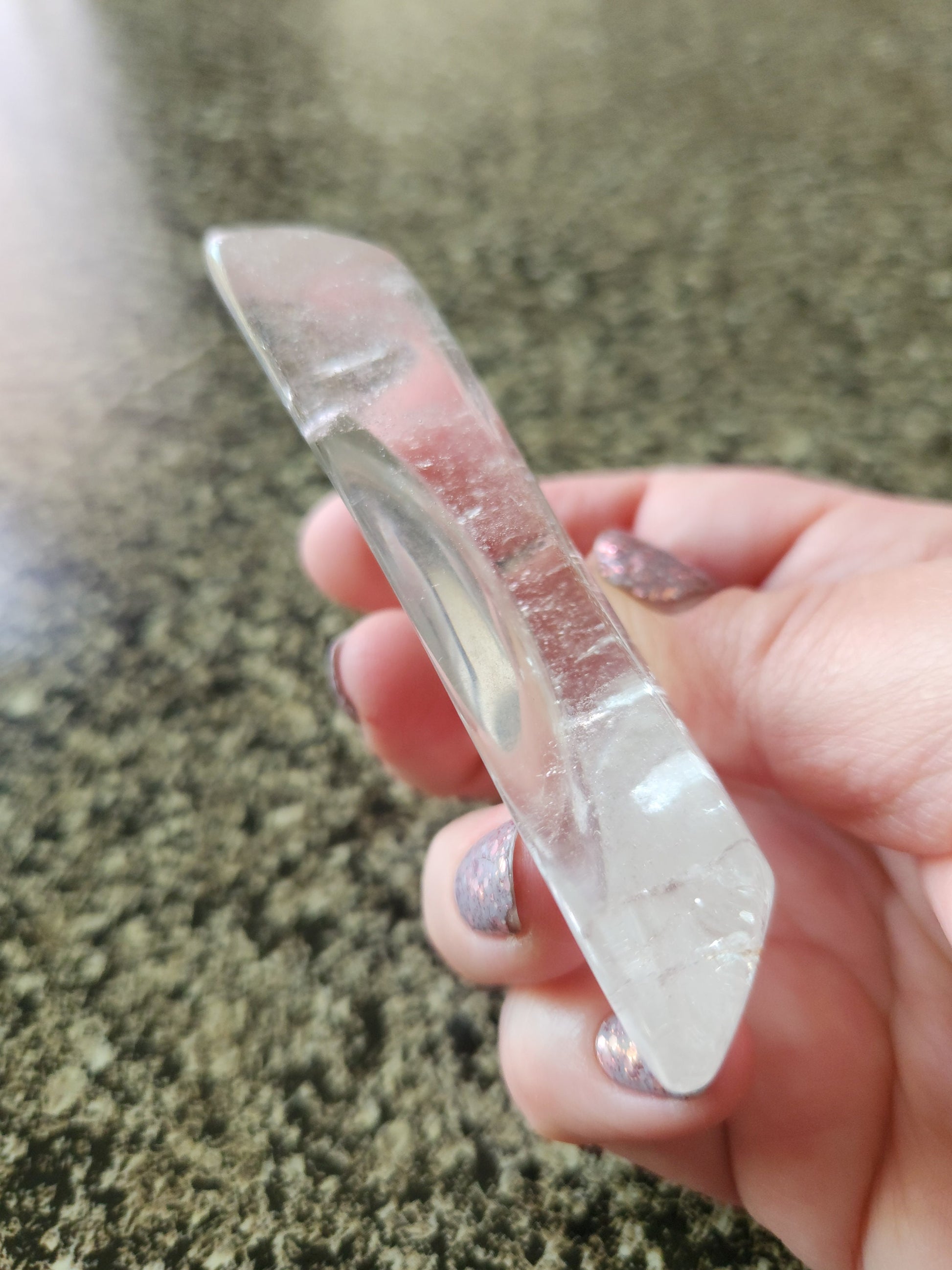 Gorgeous Clear Quartz Crystal Half Moon Shallow Bowl Tray