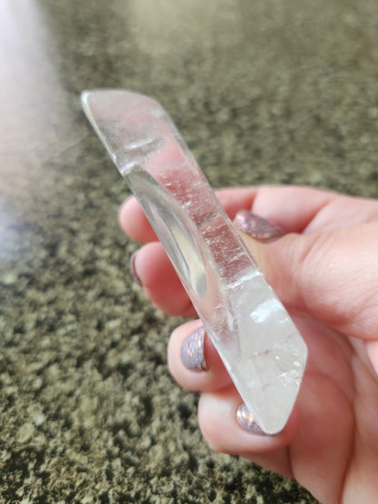 Clear Quartz Crystal Half Moon Bowl: Decorative Tray, Small