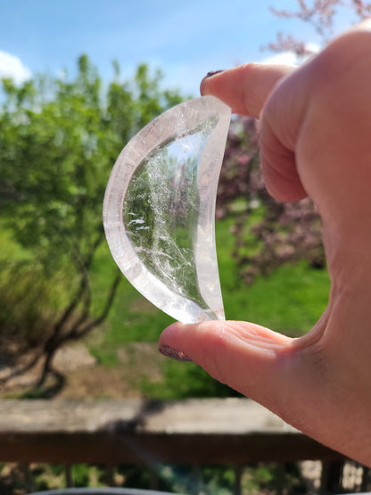 Clear Quartz Crystal Half Moon Bowl: Decorative Tray, Small