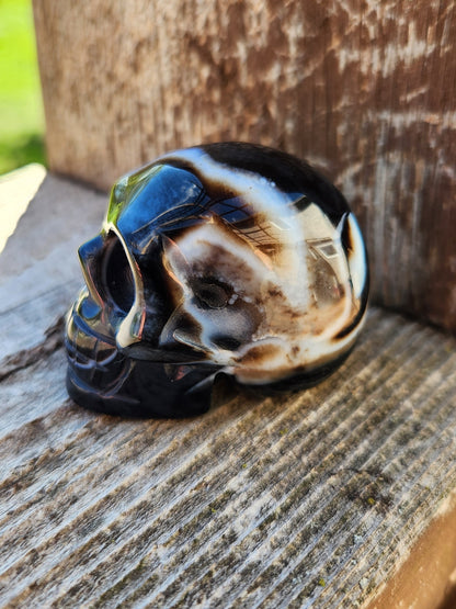 AAA Black Onyx Crystal Skull: Hand Carved, Unique Streaks