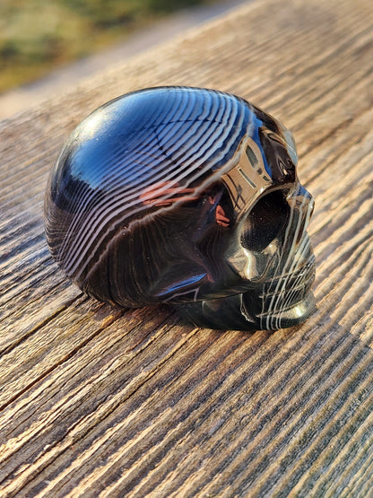 Hand Carved Black Onyx Agate Skull: AAA Quality Crystal Figurine