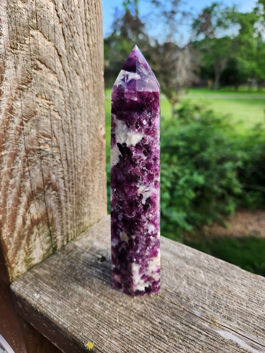 Gorgeous AAA Dark Purple Lepidolite Crystal Tower, Point, Generator