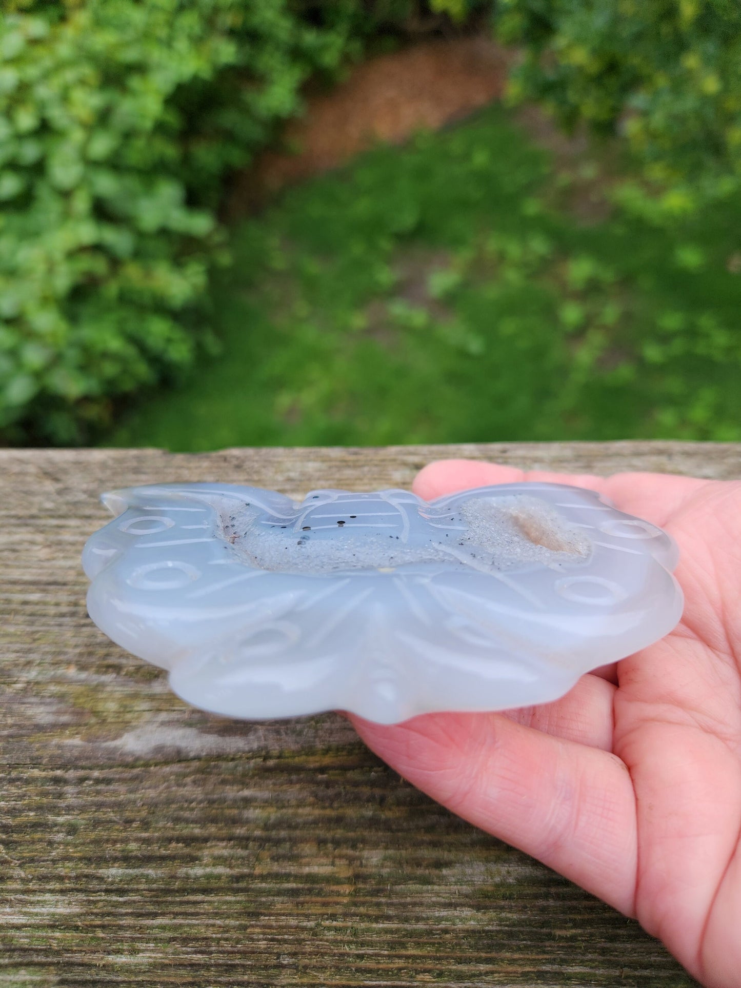 Unique Carved Druzy Agate Crystal Butterfly with a Druzy Portal, with stand