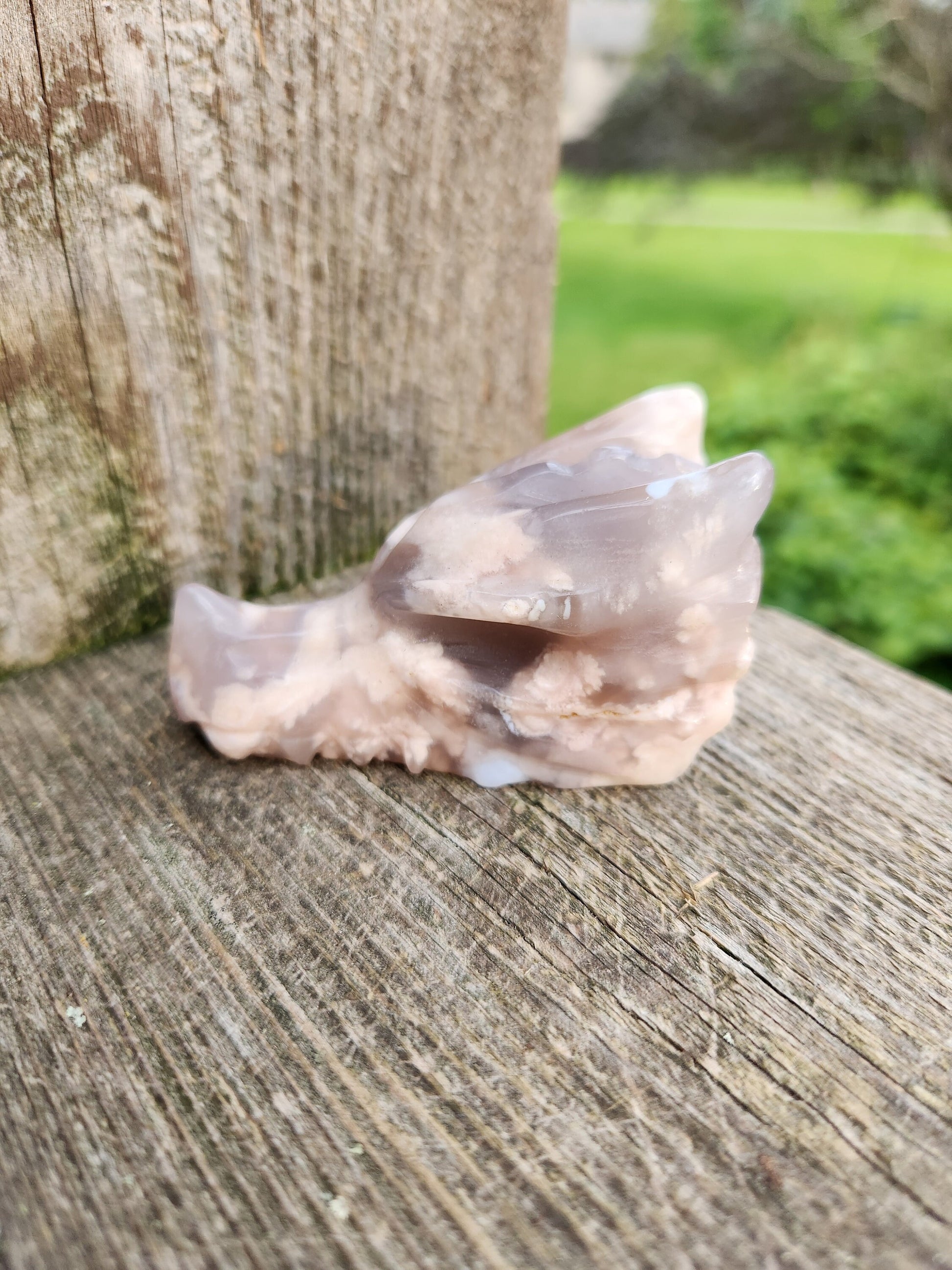 Crazy Cool AAA Flower Agate Crystal Dragon Head with flower plumes, DnD