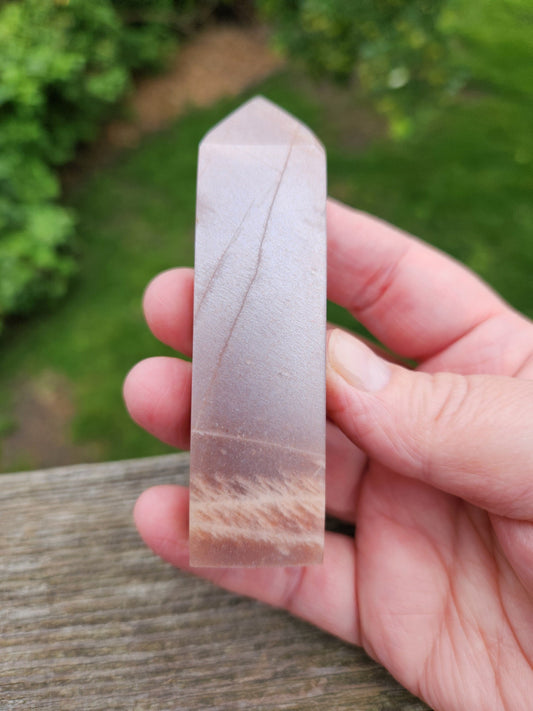 Rare Beautiful Peach Moonstone with Feldspar Crystal Mini Tower, 4 point