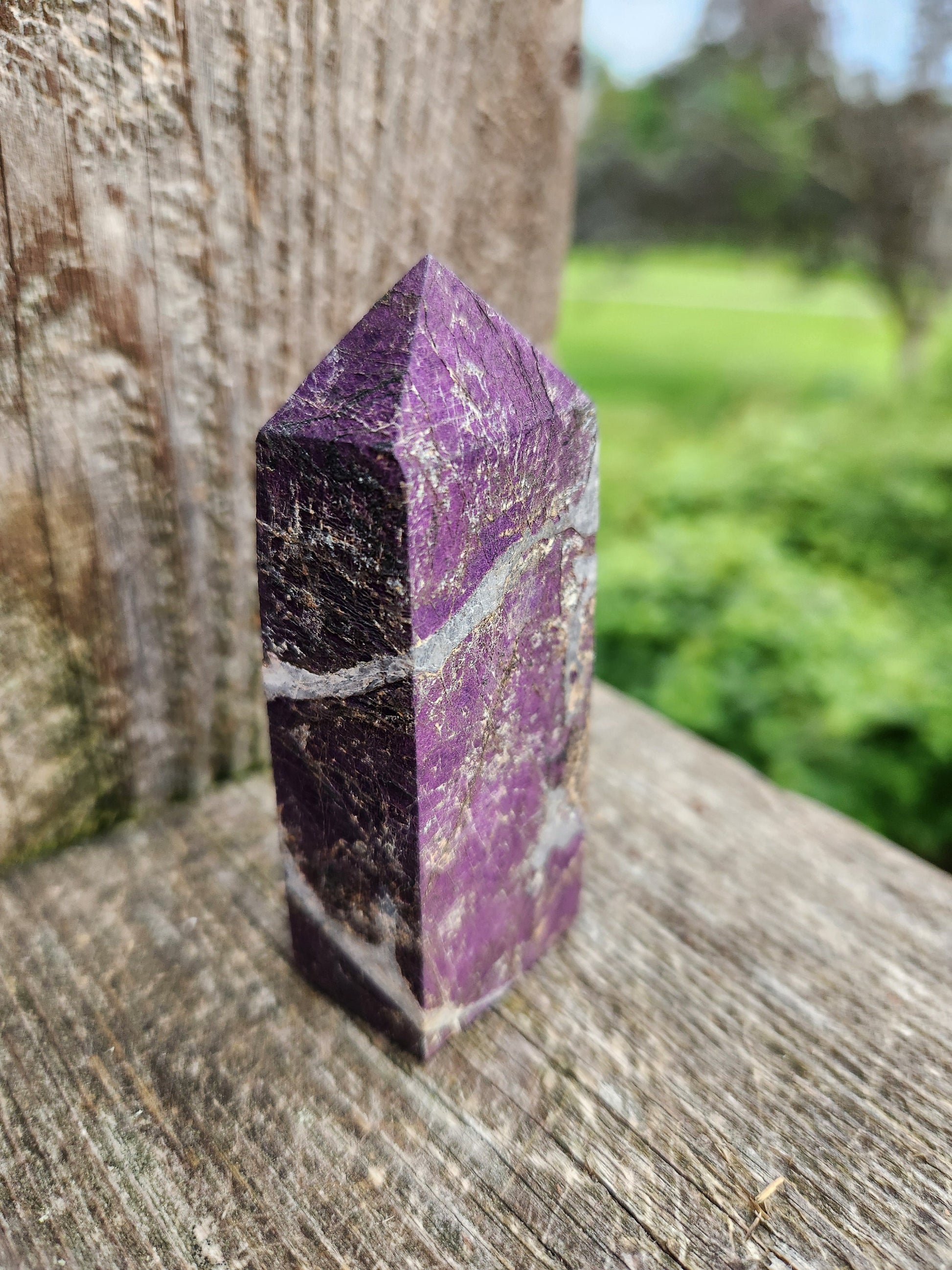 Rare AAA Dark Purpurite Crystal Mini Tower with Flash