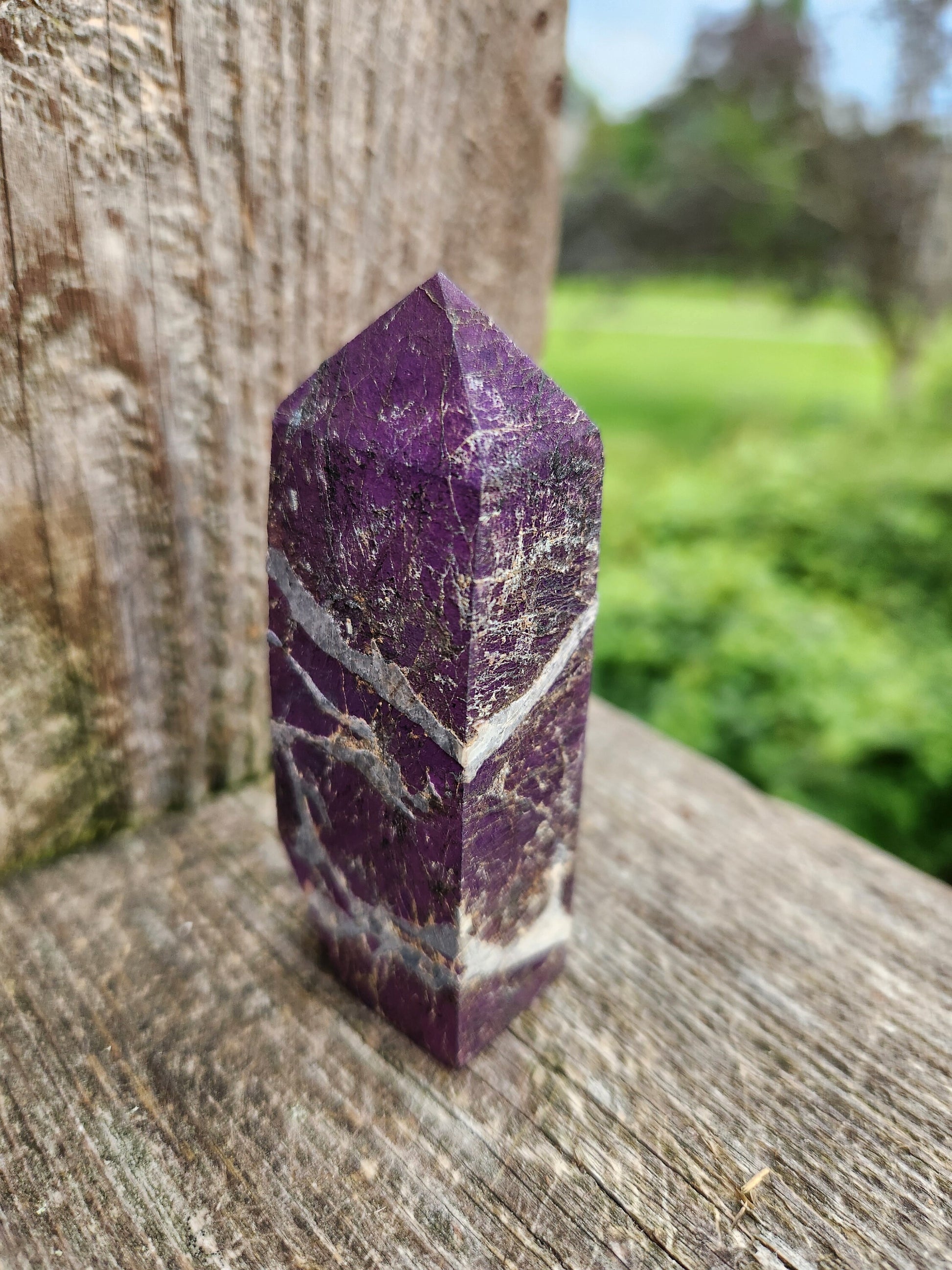 Rare Beautiful AAA Dark Purpurite Crystal Mini Tower with flash, 4 point