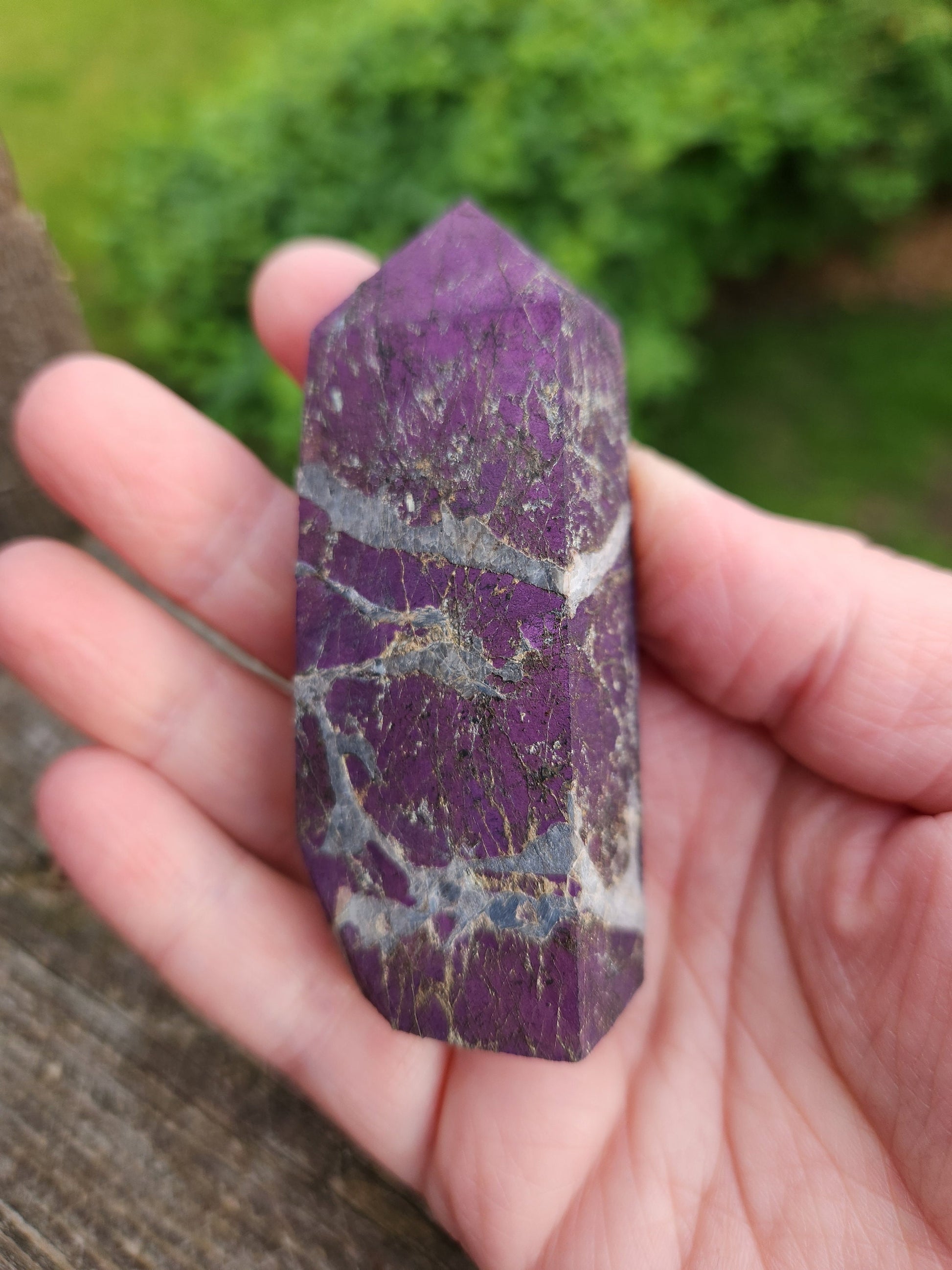 Rare AAA Dark Purpurite Crystal Mini Tower with Flash