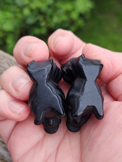 Hand Carved Black Obsidian Squirrel Crystal Figurine, 1 Squirrel