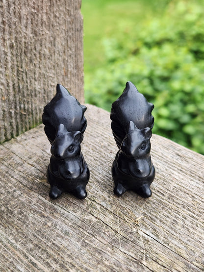 Hand Carved Black Obsidian Squirrel Crystal Figurine, 1 Squirrel