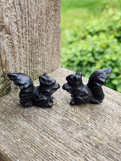 Hand Carved Black Obsidian Squirrel Crystal Figurine, 1 Squirrel