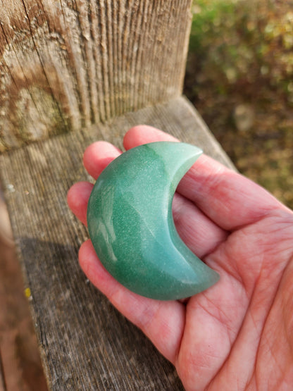 AAA Green Aventurine Crystal Moon: Buttery Smooth Polish, Brazil