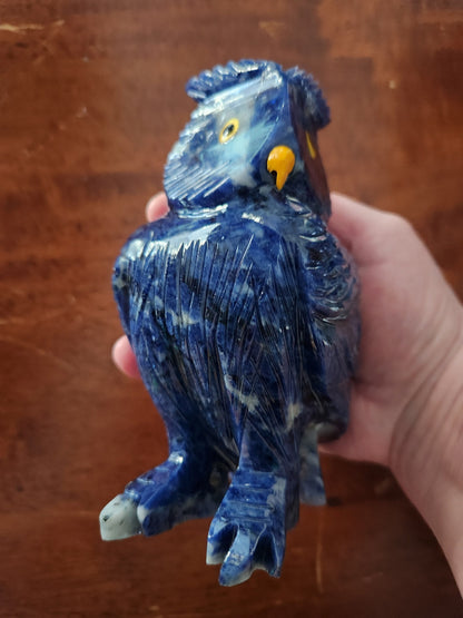 Carved Sodalite Owl Crystal Statue: AAA Quality, Brazil
