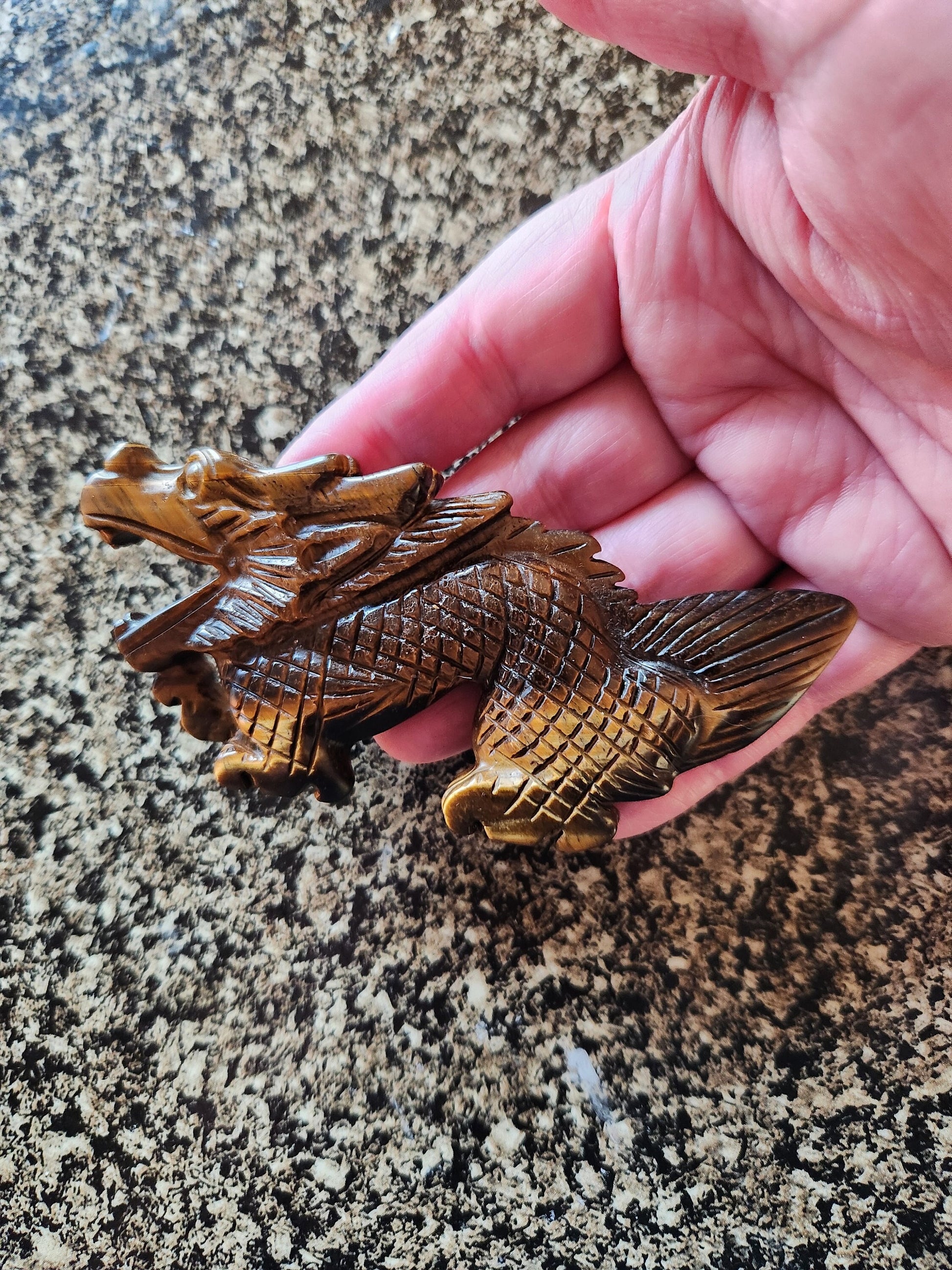 Crazy Cool Beautiful Juicy Tigers Eye Crystal Dragon Carving, Year of the Dragon, DnD