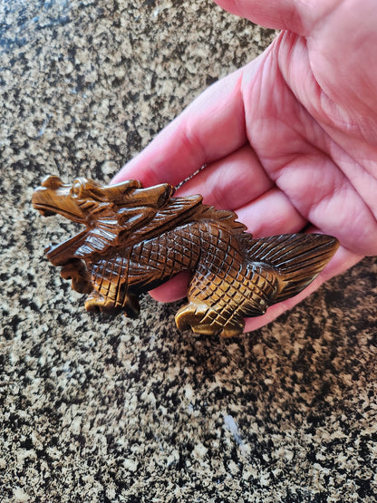 Tigers Eye Crystal Dragon Carving: Hand Carved Year of the Dragon