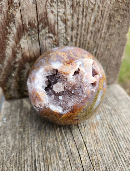 Druzy Moss Agate Sphere: Purple Crystal Caves (2.59 inch)