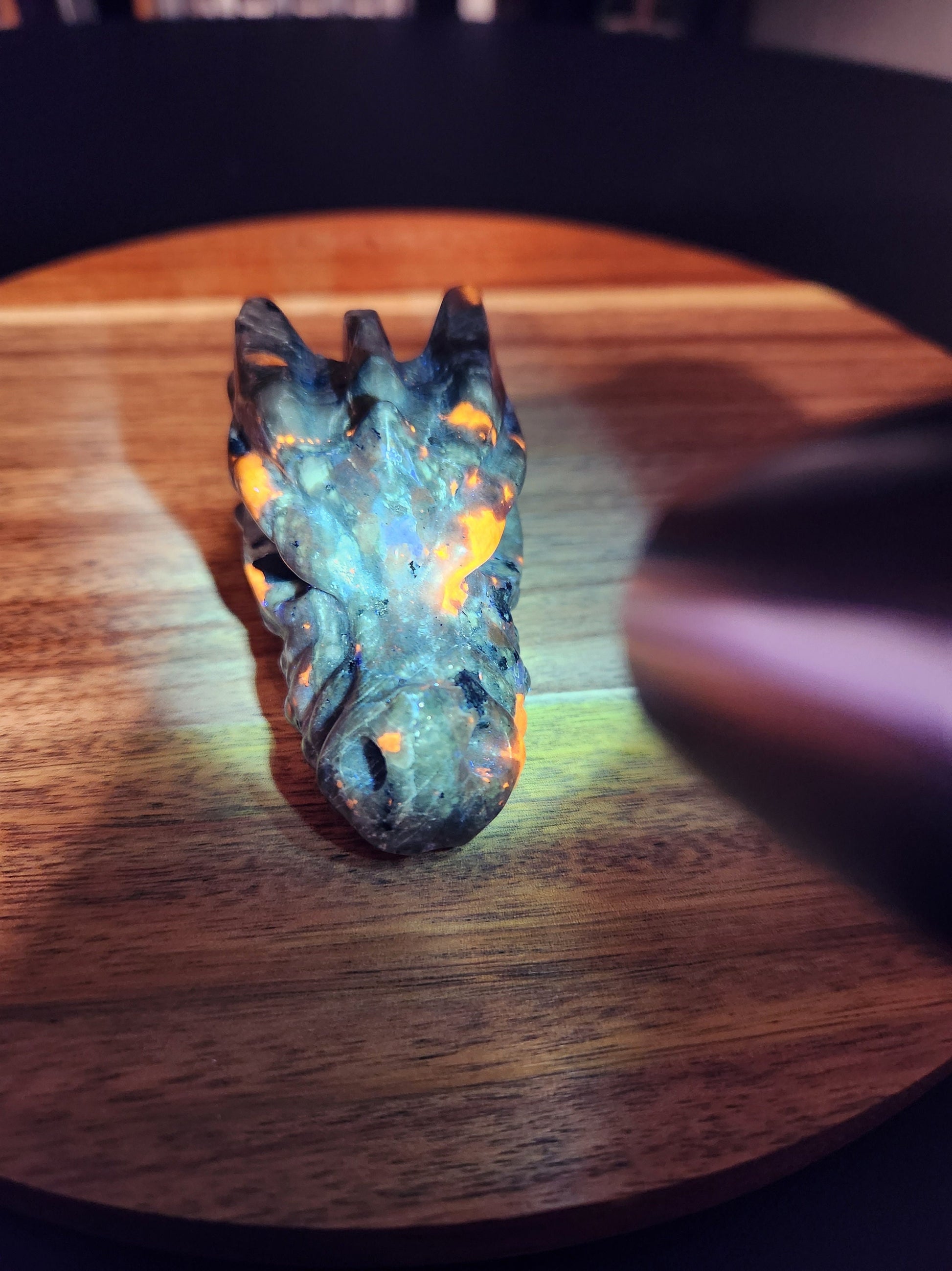 Beautiful AAA Yooperlite UV Reactive Unique Dragon Head Rock Crystal, Emberlite, DnD