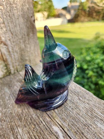 Carved Candy Fluorite Crystal Narwhal: Natural Stone Sculpture