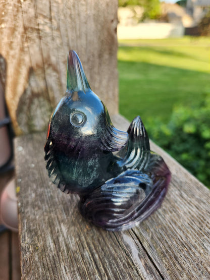 Carved Candy Fluorite Crystal Narwhal: Natural Stone Sculpture