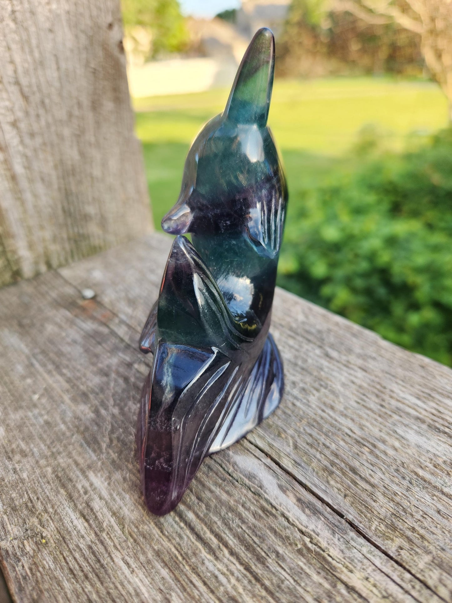 Beautiful Carved Candy Fluorite Crystal Narwhal Natural Stone, So Colorful, Unique