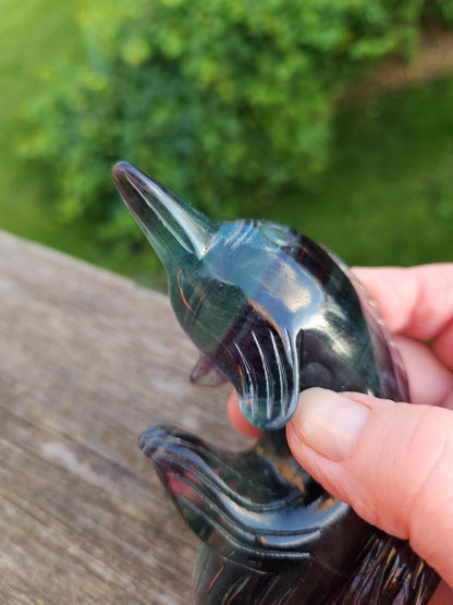 Carved Candy Fluorite Crystal Narwhal: Natural Stone Sculpture