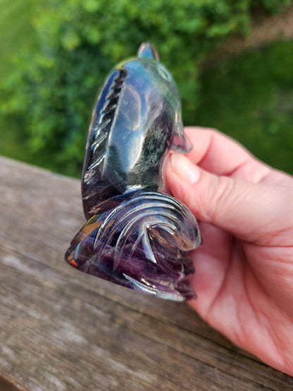 Carved Candy Fluorite Crystal Narwhal: Natural Stone Sculpture