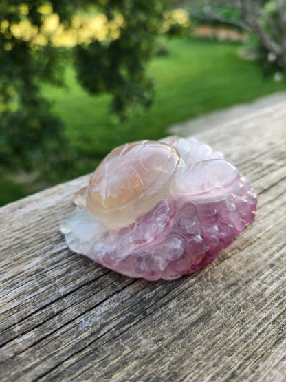Carved Candy Fluorite Crystal Turtle: Colorful Natural Stone Figurine