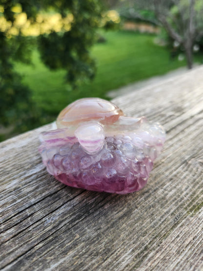 Carved Candy Fluorite Crystal Turtle: Colorful Natural Stone Figurine