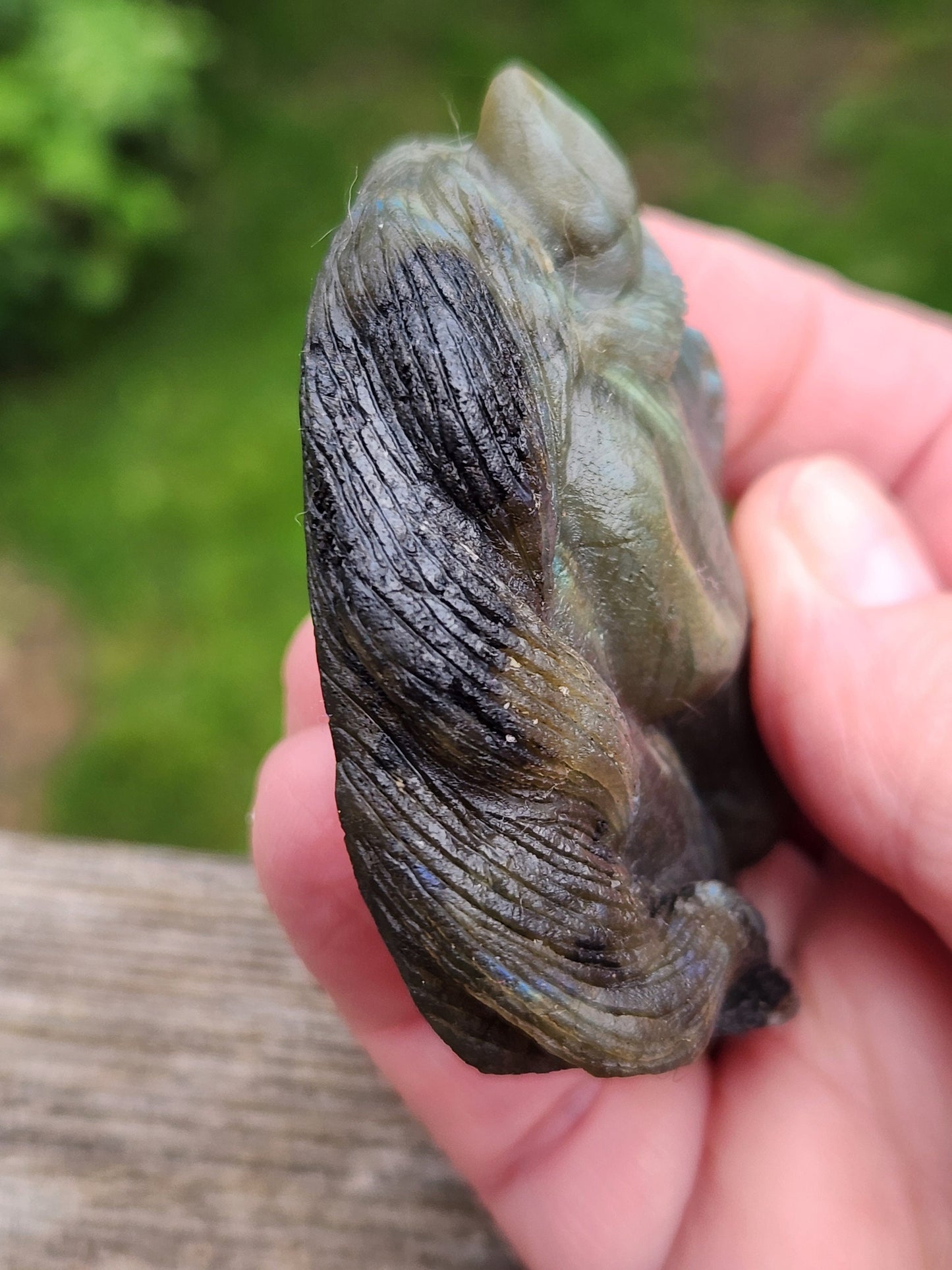 Very Unique Labradorite Horse Head Carved Crystal with flash, Palm Sized