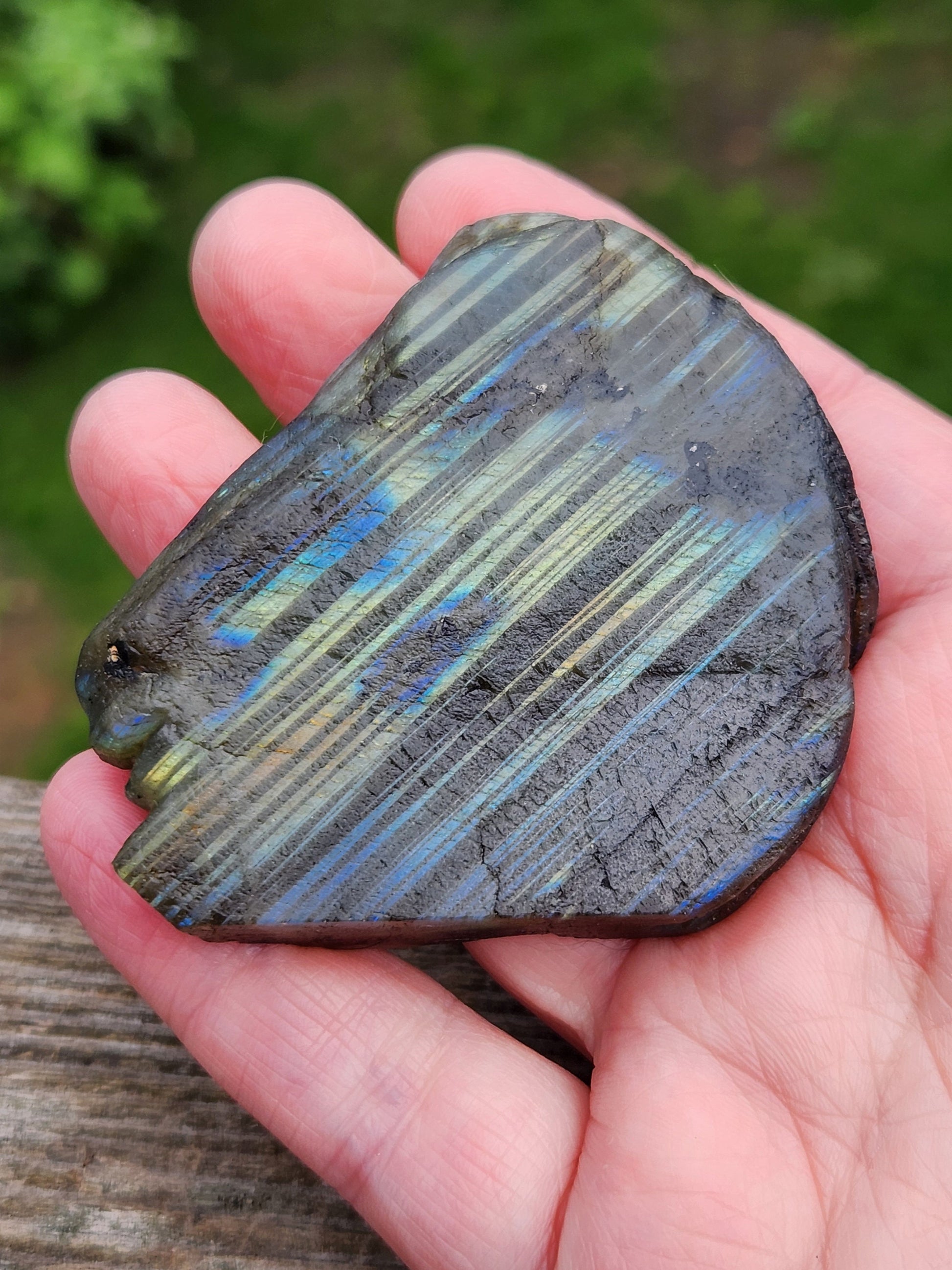 Very Unique Labradorite Horse Head Carved Crystal with flash, Palm Sized