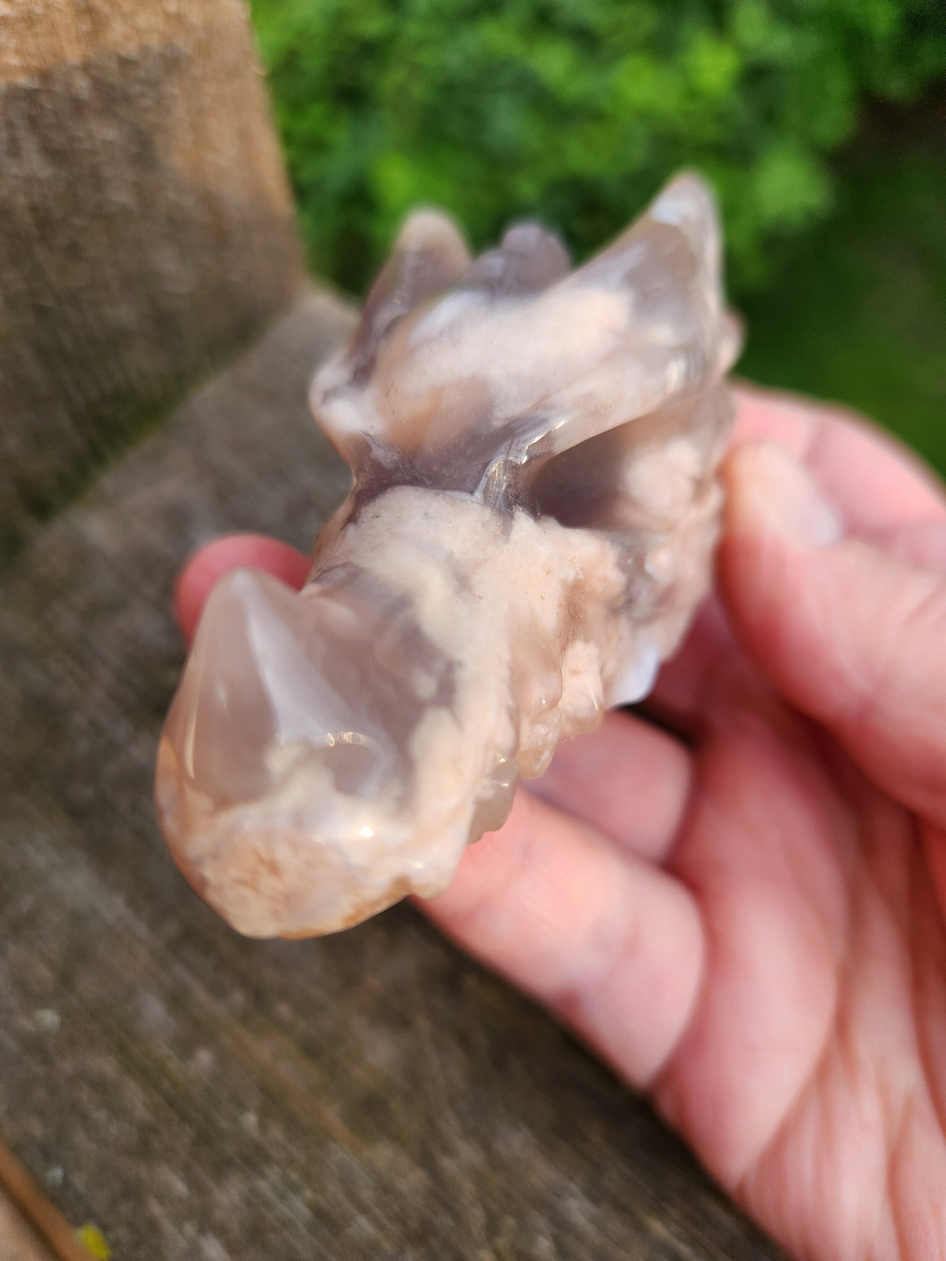 Crazy Cool AAA Flower Agate Crystal Dragon Head with flower plumes, DnD