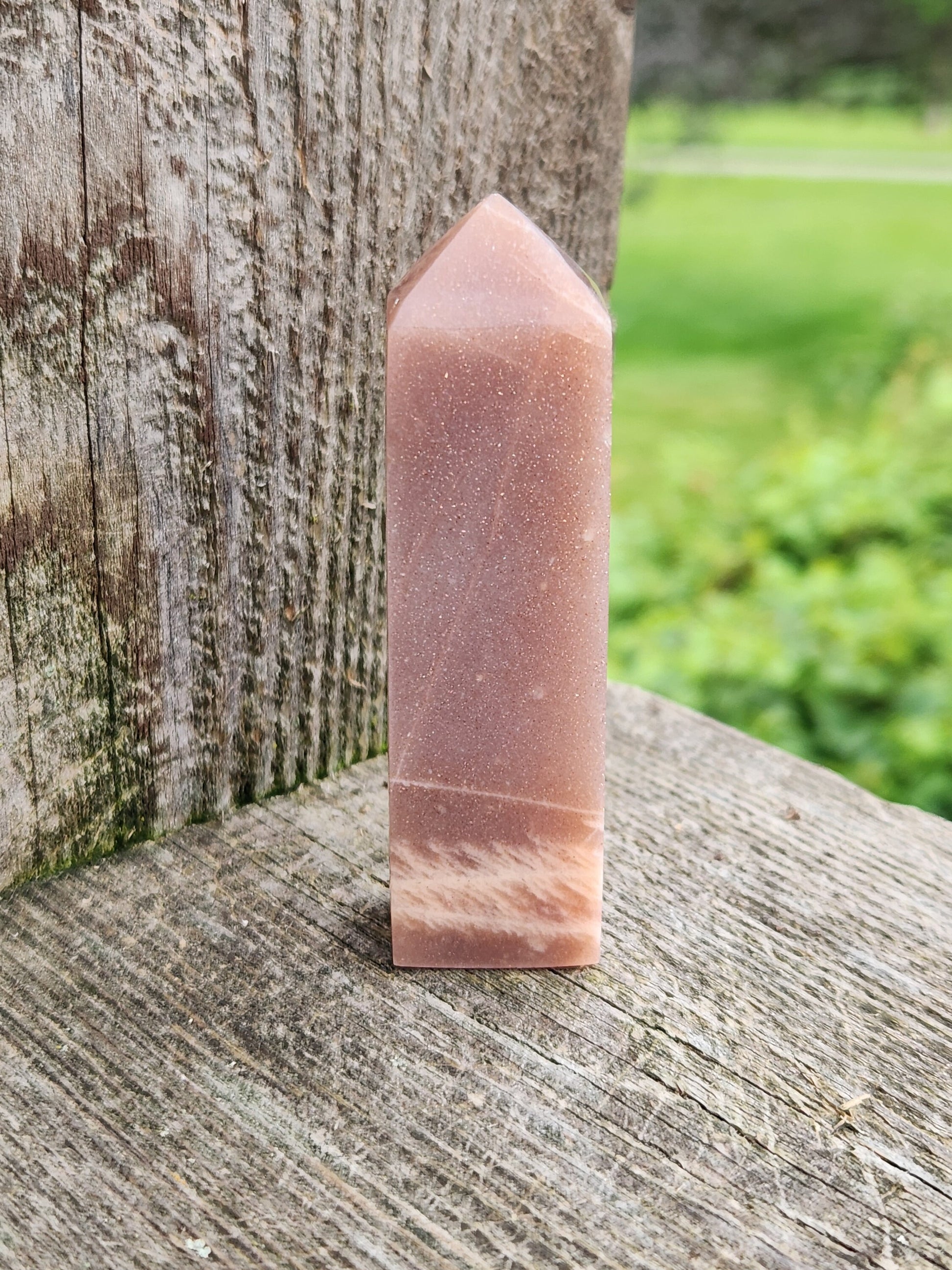 Rare Beautiful Peach Moonstone with Feldspar Crystal Mini Tower, 4 point