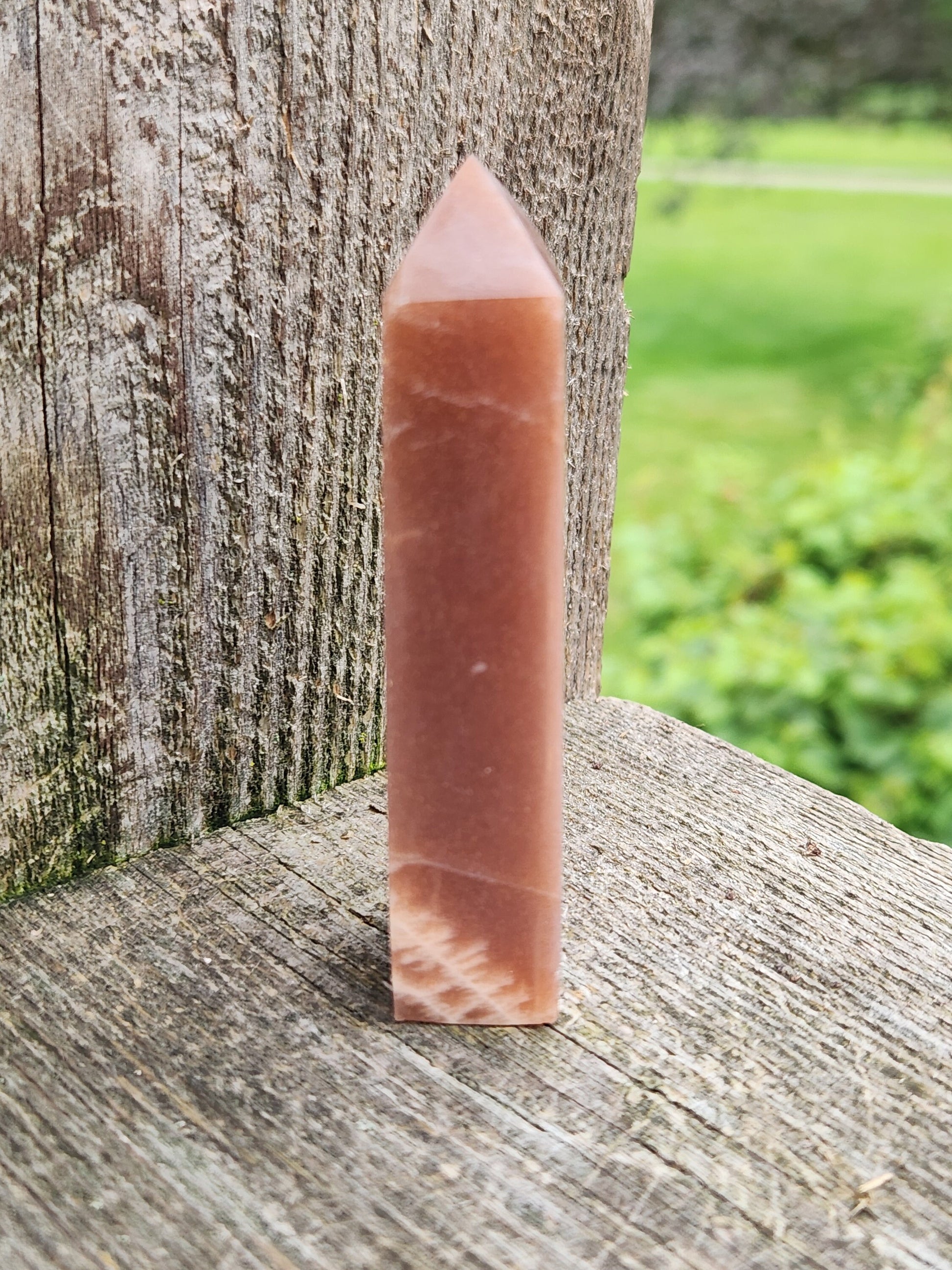 Rare Beautiful Peach Moonstone with Feldspar Crystal Mini Tower, 4 point