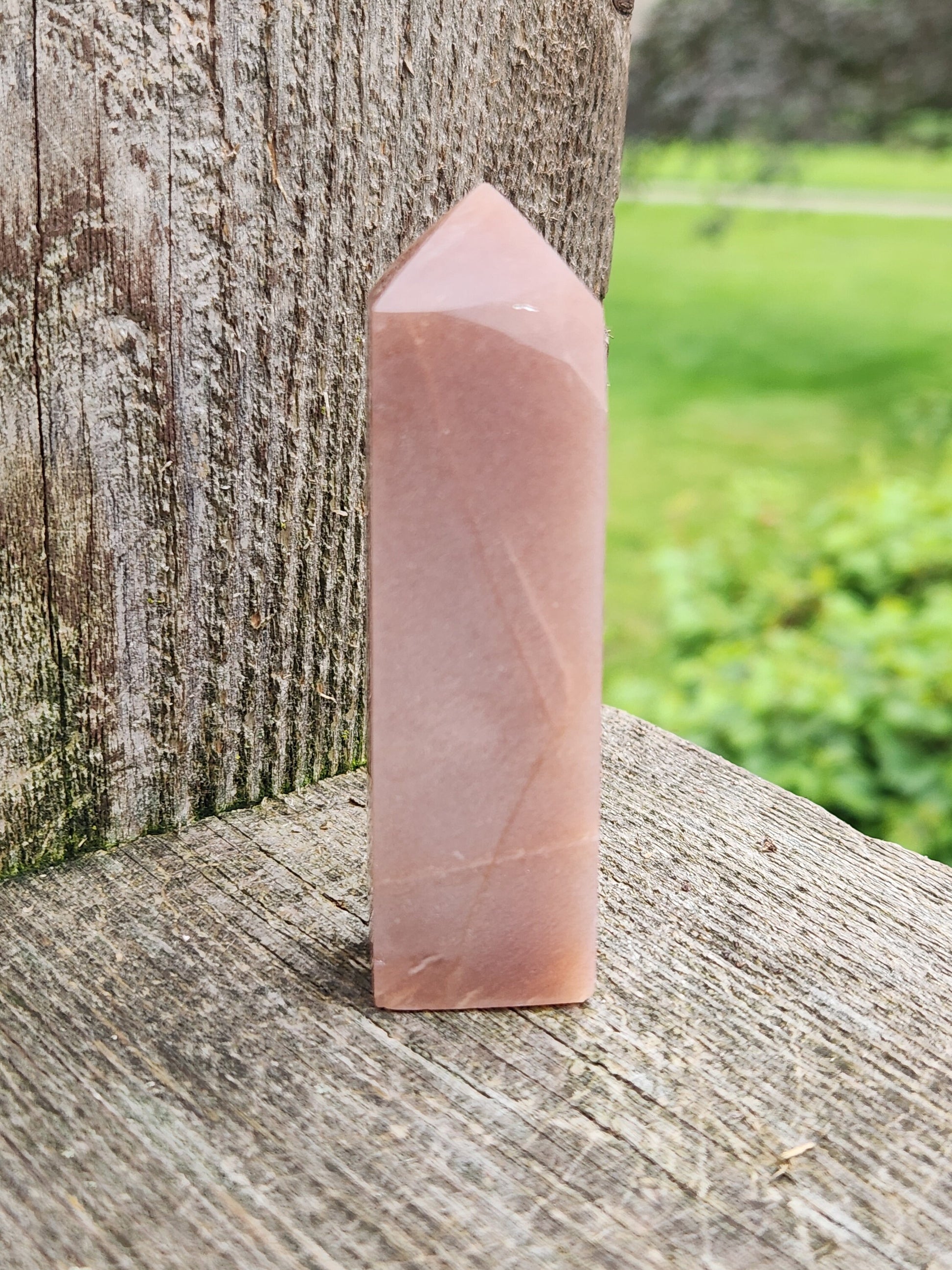 Rare Beautiful Peach Moonstone with Feldspar Crystal Mini Tower, 4 point