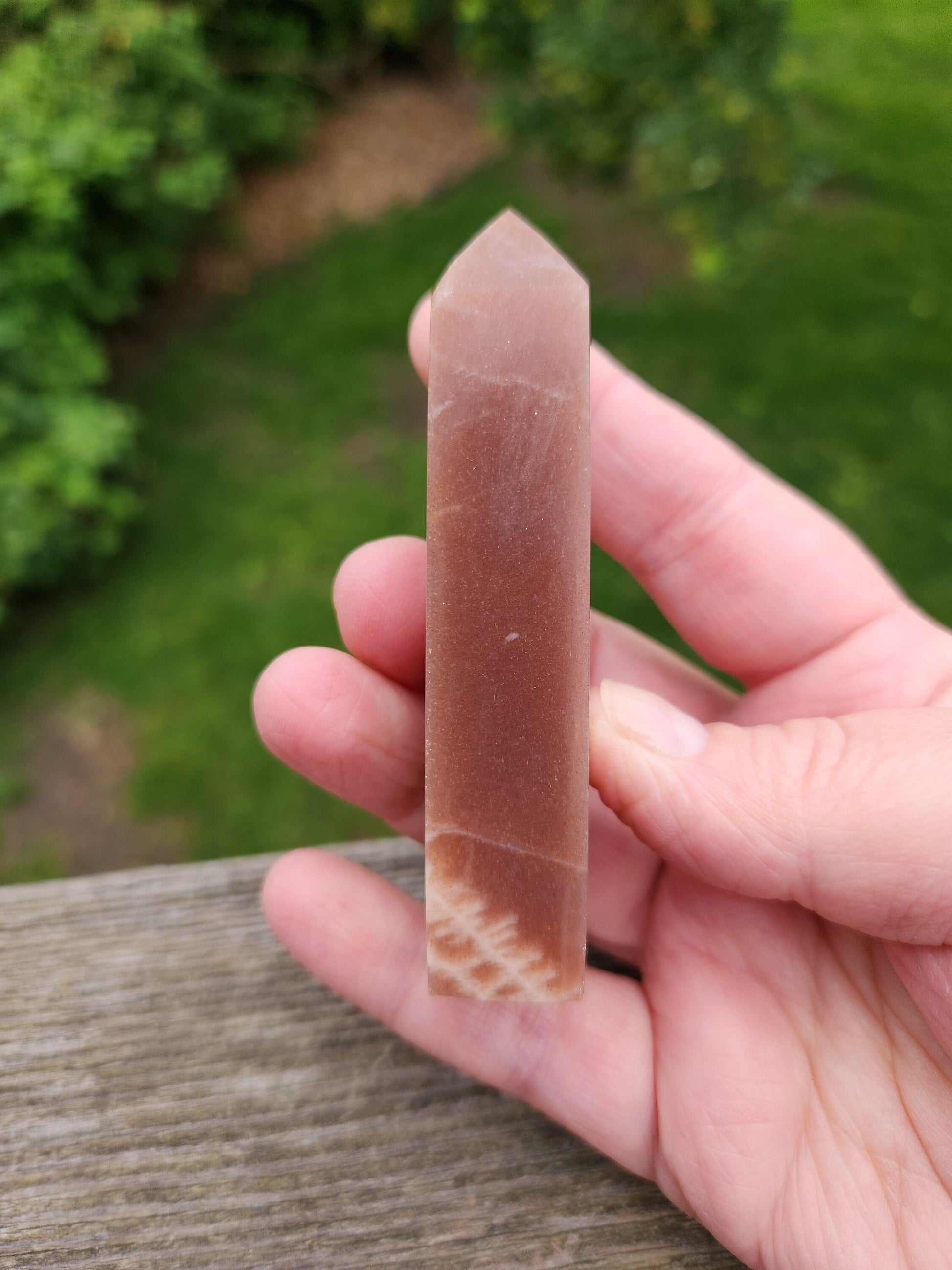 Rare Beautiful Peach Moonstone with Feldspar Crystal Mini Tower, 4 point