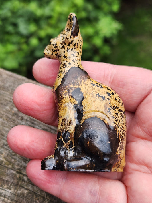 Hand Carved Picture Jasper Sitting Cat Crystal - Sphynx