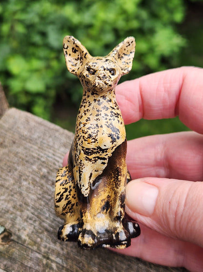 Hand Carved Picture Jasper Sitting Cat Crystal - Sphynx