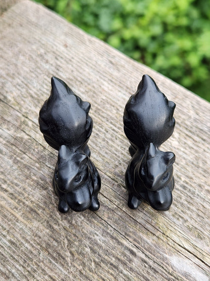 Hand Carved Black Obsidian Squirrel Crystal Figurine, 1 Squirrel