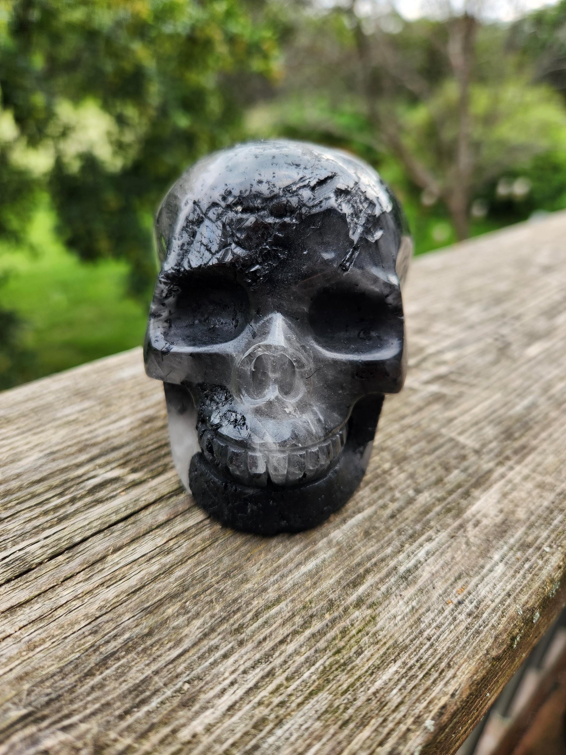 Cool AAA Quartz with Black Tourmaline and Quartz Unique Crystal Skull