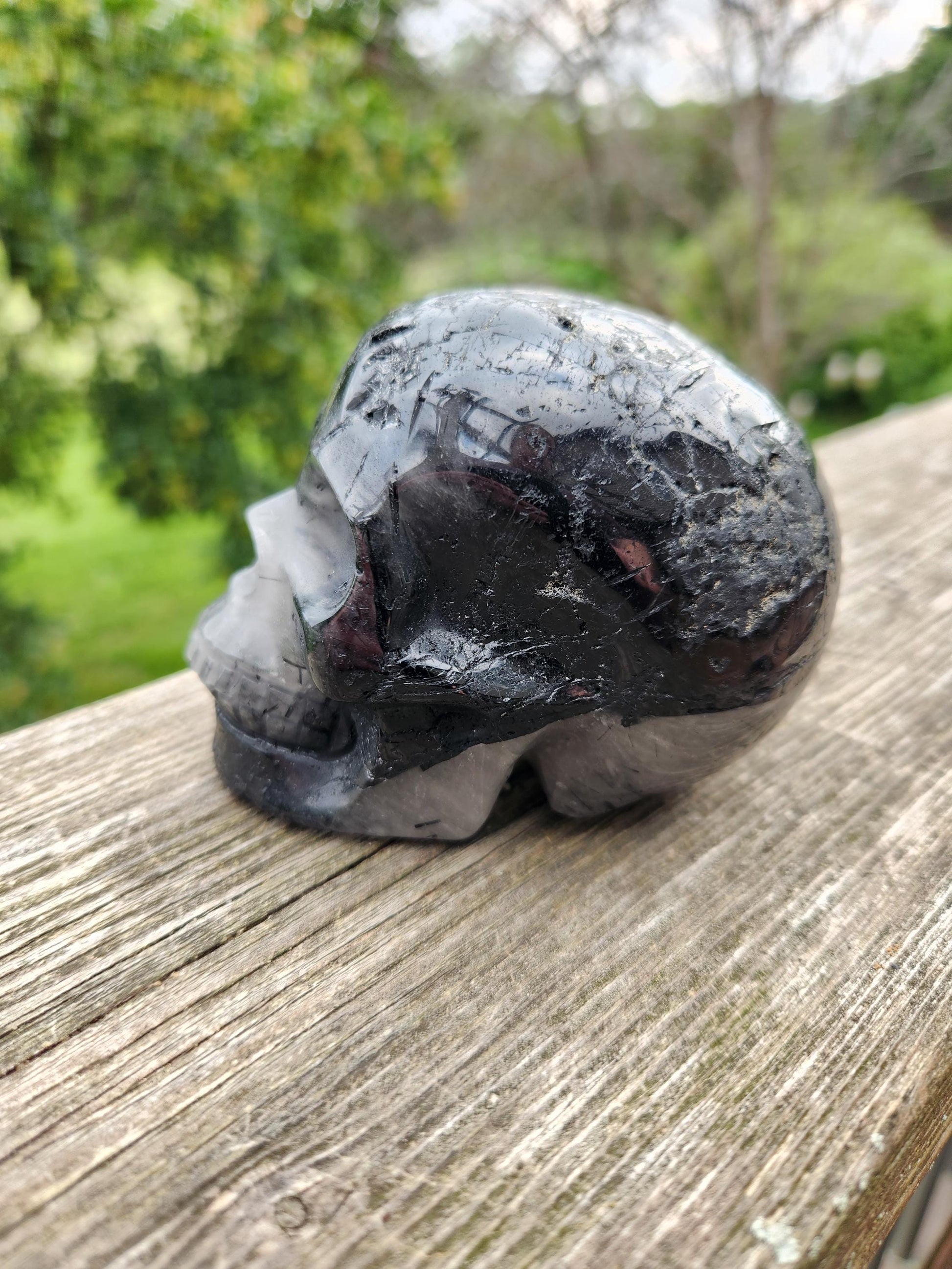 Cool AAA Quartz with Black Tourmaline and Quartz Unique Crystal Skull