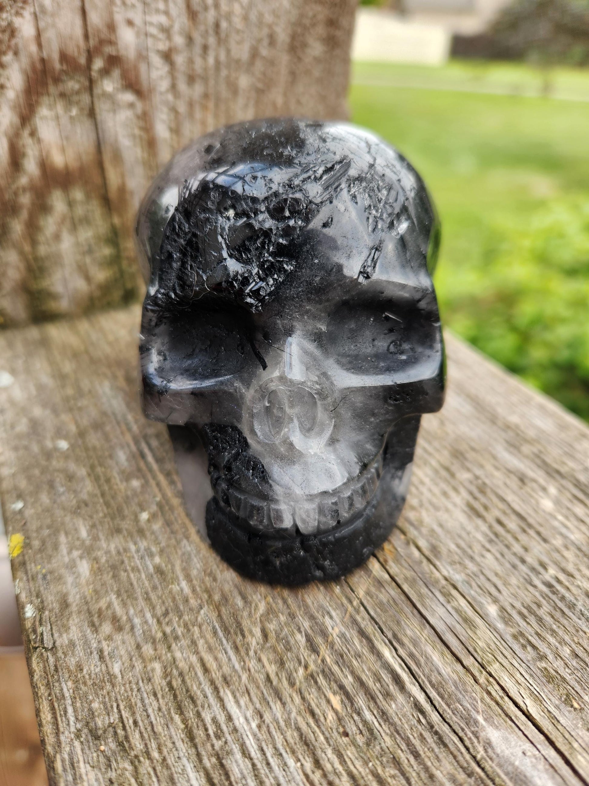 Cool AAA Quartz with Black Tourmaline and Quartz Unique Crystal Skull