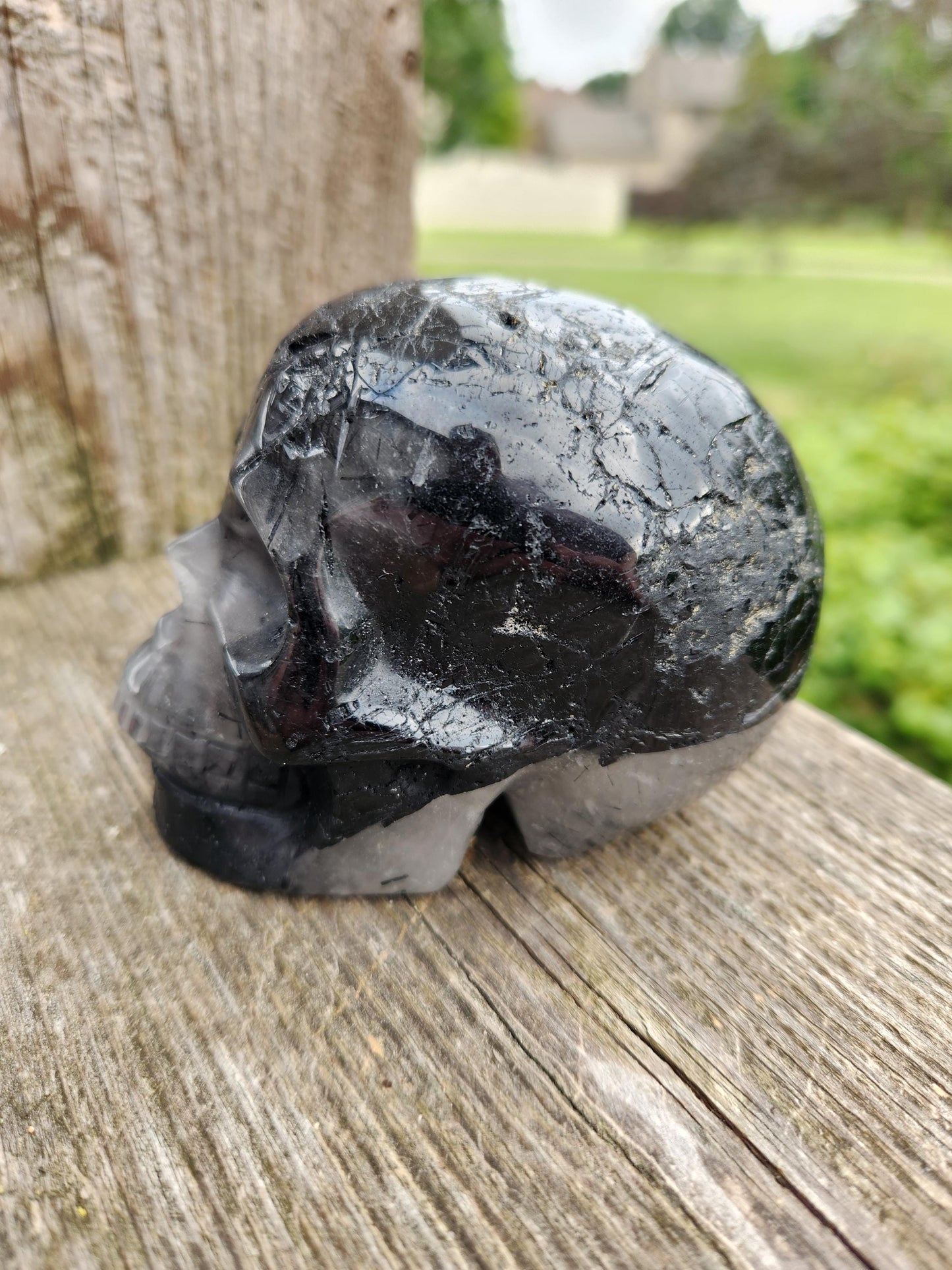 Cool AAA Quartz with Black Tourmaline and Quartz Unique Crystal Skull