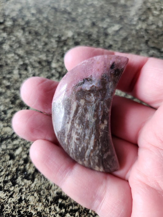 Beautiful Polished Rhodonite Crystal Carved Moon